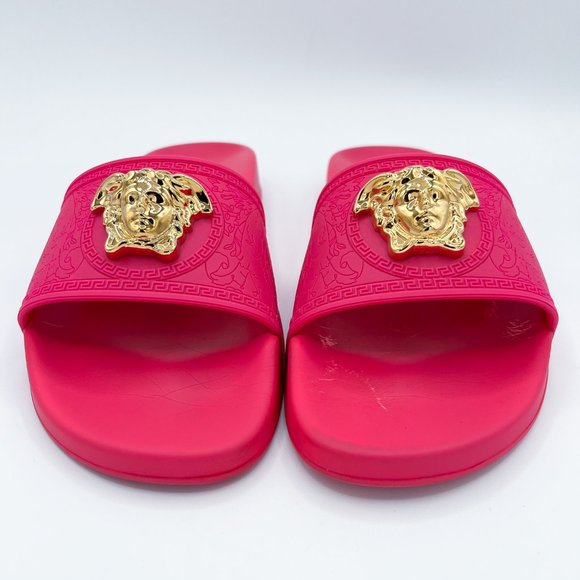 Women's Versace Barocco Palazzo Medusa Head Fuchsia Color Slides - Picture 6 of 15